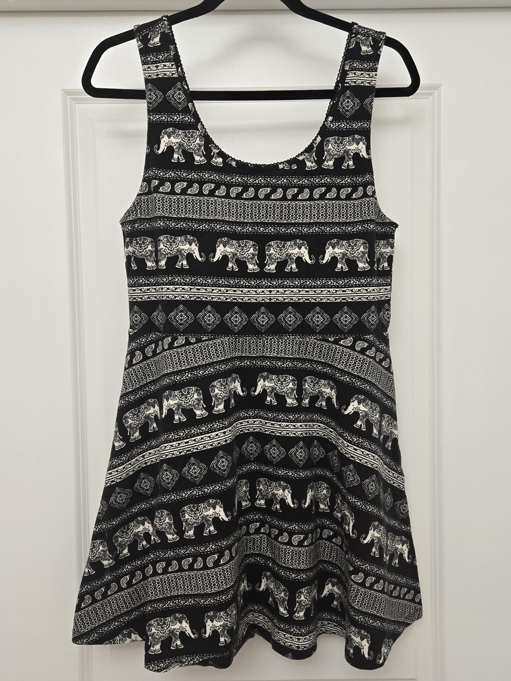 Forever 21 Black and White Elephant Paisley Tank Dress